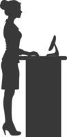 Silhouette receptionist in action full body black color only vector