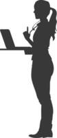 Silhouette receptionist in action full body black color only vector