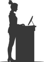 Silhouette receptionist in action full body black color only vector