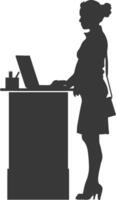 Silhouette receptionist in action full body black color only vector