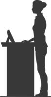 Silhouette receptionist in action full body black color only vector