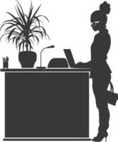 Silhouette receptionist in action full body black color only vector