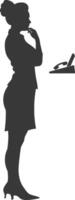 Silhouette receptionist in action full body black color only vector