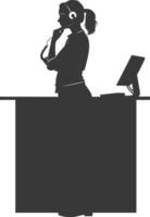 Silhouette receptionist in action full body black color only vector