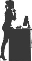 Silhouette receptionist in action full body black color only vector