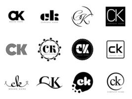 CK logo company template. Letter c and k logotype. Set different classic serif lettering and modern bold text with design elements. Initial font typography. vector