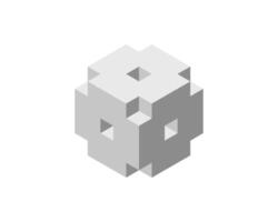 Cube logo, geometric design. Box logotype company, trendy tech emblem in pixel style. vector