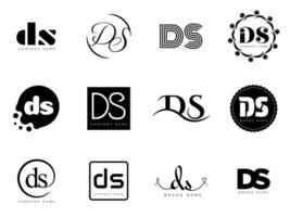 DS logo company template. Letter d and s logotype. Set different classic serif lettering and modern bold text with design elements. Initial font typography. vector