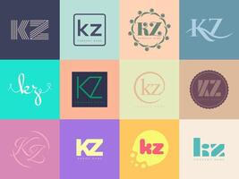 KZ logo company template. Letter k and z logotype. Set different classic serif lettering and modern bold text with design elements. Initial font typography. vector