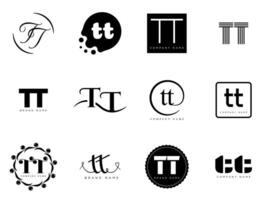 TT logo company template. Letter t and t logotype. Set different classic serif lettering and modern bold text with design elements. Initial font typography. vector
