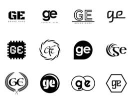 GE logo company template. Letter g and e logotype. Set different classic serif lettering and modern bold text with design elements. Initial font typography. vector