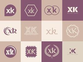 XK logo company template. Letter x and k logotype. Set different classic serif lettering and modern bold text with design elements. Initial font typography. vector