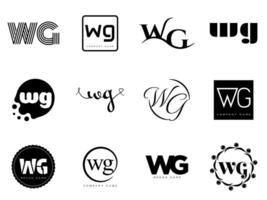 WG logo company template. Letter w and g logotype. Set different classic serif lettering and modern bold text with design elements. Initial font typography. vector