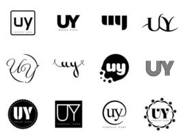 UY logo company template. Letter u and y logotype. Set different classic serif lettering and modern bold text with design elements. Initial font typography. vector