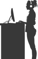 Silhouette receptionist in action full body black color only vector