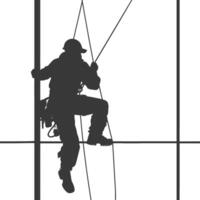 Silhouette Skyscraper window cleaner in action black color only vector