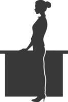 Silhouette receptionist in action full body black color only vector