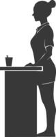 Silhouette receptionist in action full body black color only vector