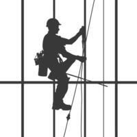 Silhouette Skyscraper window cleaner in action black color only vector