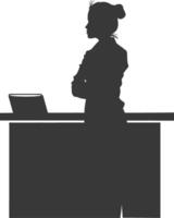 Silhouette receptionist in action full body black color only vector