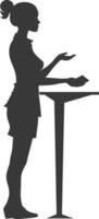 Silhouette receptionist in action full body black color only vector