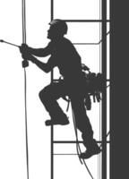 Silhouette Skyscraper window cleaner in action black color only vector