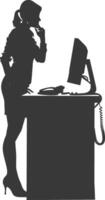 Silhouette receptionist in action full body black color only vector