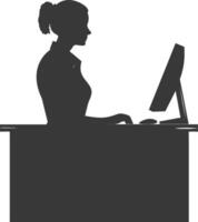 Silhouette receptionist in action full body black color only vector