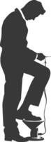 Silhouette shoeshine in action full body black color only vector