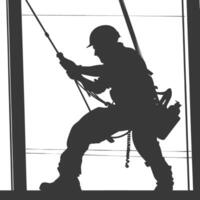 Silhouette Skyscraper window cleaner in action black color only vector