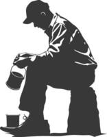 Silhouette shoeshine in action full body black color only vector