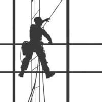 Silhouette Skyscraper window cleaner in action black color only vector