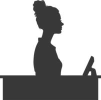 Silhouette receptionist in action full body black color only vector
