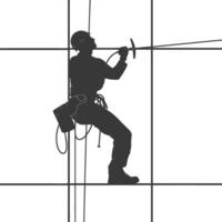 Silhouette Skyscraper window cleaner in action black color only vector