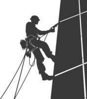 Silhouette Skyscraper window cleaner in action black color only vector