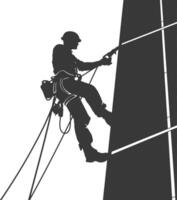 Silhouette Skyscraper window cleaner in action black color only vector