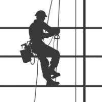 Silhouette Skyscraper window cleaner in action black color only vector