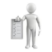 3D figure holding checklist on clipboard png