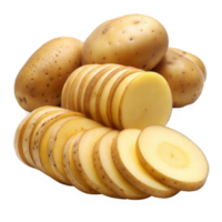 Thin potato slices and whole potatoes displayed clearly with high-resolution quality png