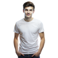 zuversichtlich jung Mann im Weiß T-Shirt png