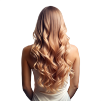 une femme avec long, frisé blond cheveux png