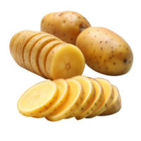 Whole and sliced potatoes arranged neatly png