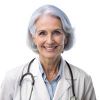 une femme avec une blanc manteau et stéthoscope est souriant png