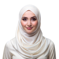 ein Frau tragen ein Weiß Hijab mit ein Lächeln auf ihr Gesicht png