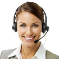 A woman wearing a headset and smiling png