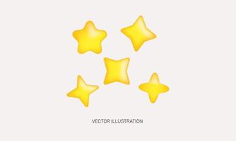 3d realista icono concepto conjunto amarillo estrellas diferente formas cinco diseño vector