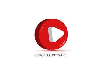 único 3d realista icono concepto rojo jugar medios de comunicación botón diseño vector