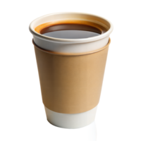 A steaming hot coffee in a disposable cup with a brown sleeve, isolated on a transparent background png
