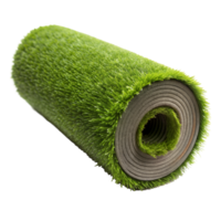 Close-up view of an artificial green grass turf roll on a transparent background, ideal for outdoor landscaping projects png