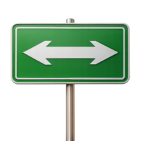 A green road sign with double white arrows pointing left and right on a transparent background png